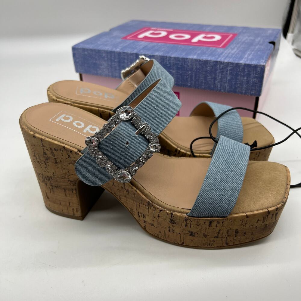 Pop Womens Sharice Heeled Sandals Denim Light Blue Size 9M